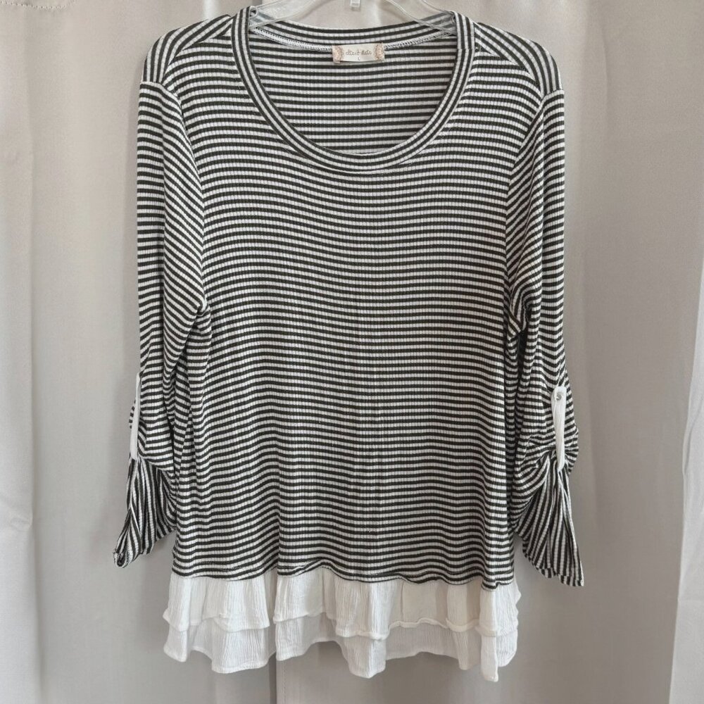 Altard State Women Tunic Top Large Stripe Tier Ruffle Nautical Preppy Boho 17847